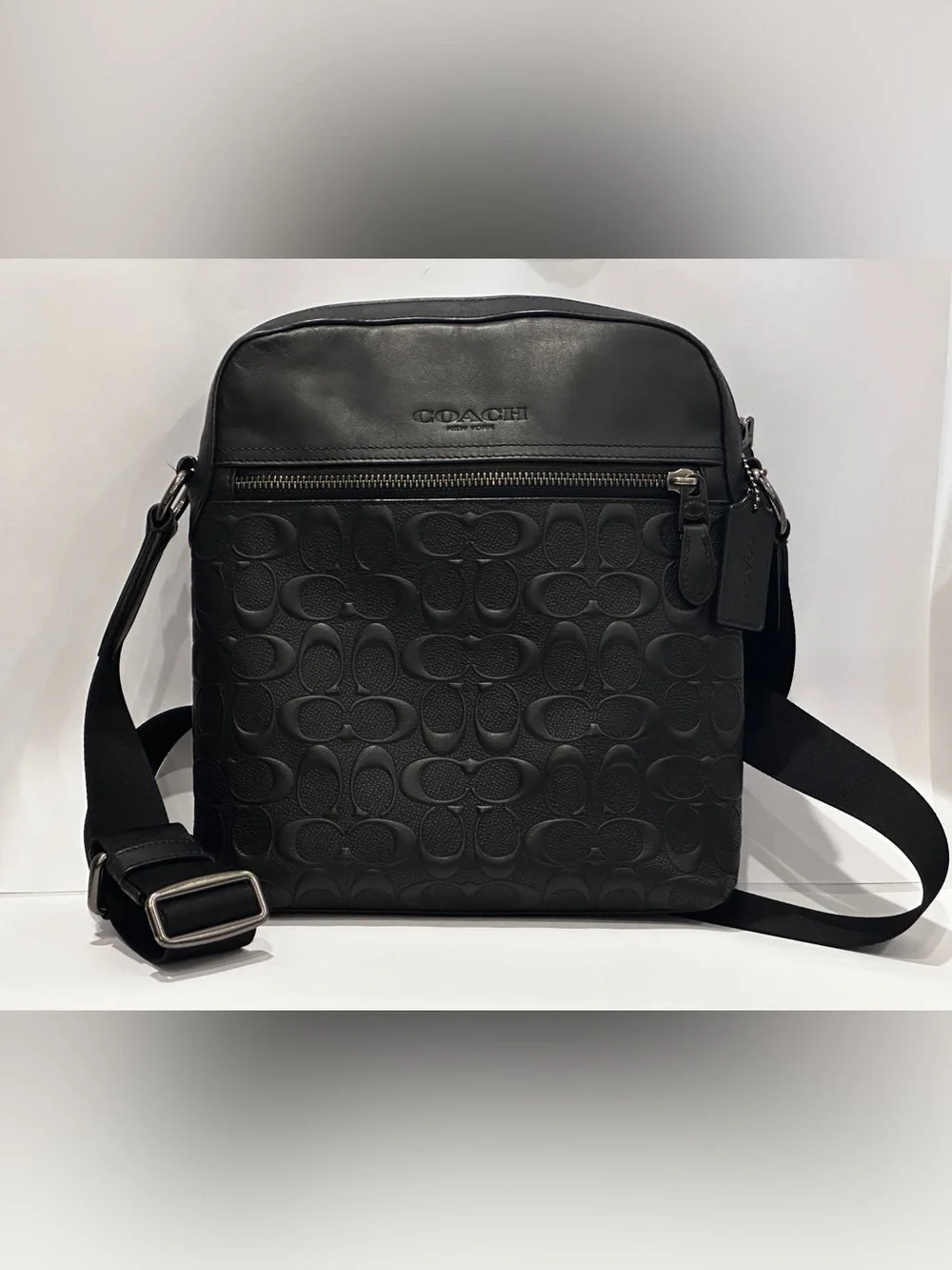 Coach Graham Signature Genuine Debossed Pebble Leather Unisex Crossbody Bag